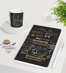 Kişiye Özel Matematik Öğretmeni Beyaz Defter Kalem Türk Kahvesi Fincanı Seti-10