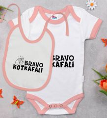BK Kids Bravo Kotkafali Tasarımlı Pembe Bebek Body Zıbın ve Mama Önlüğü Hediye Seti-1