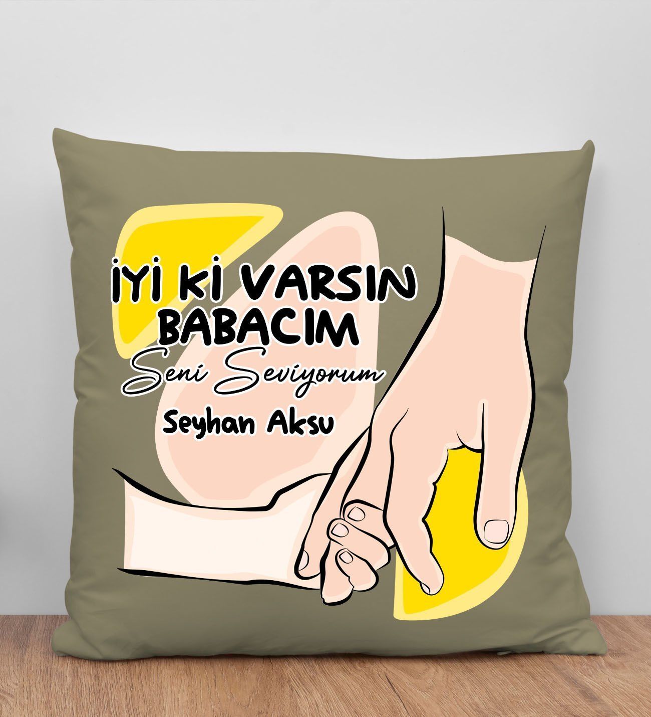 BK Gift Kişiye Özel İsimli Babalar Günü Tasarımlı Haki Kırlent Yastık-9 Babaya Hediye, Ev Dekorasyonu, Babalar Günü Hediyesi