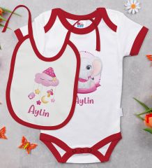 BK Kids Kişiye Özel İsimli 6 Parça Kırmızı Bebek Body Zıbın Battaniye ve Yastık Hediye Seti, Yeni Doğan Bebek Giyim Hediyesi-4