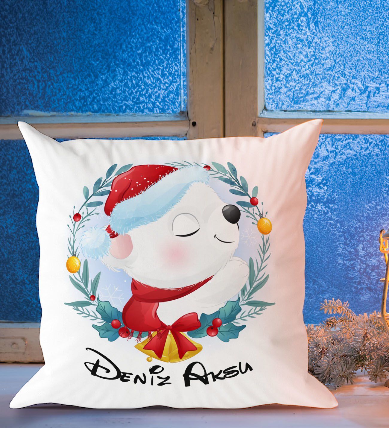 BK Gift Kişiye Özel İsimli Yılbaşı Tasarımlı Beyaz Yastık-5