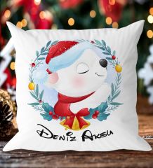 BK Gift Kişiye Özel İsimli Yılbaşı Tasarımlı Beyaz Yastık-5