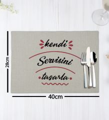 BK Gift Kişiye Özel Kendin Tasarla 4’lü Keten Amerikan Servis Seti, Ev Hediyesi,Baskılı Servis Bezi, Mutfak Dekoru