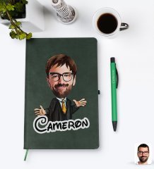 Kişiye Özel Erkek Avukat Karikatürlü Yeşil Termo Deri Defter Kalem Seti Model 3