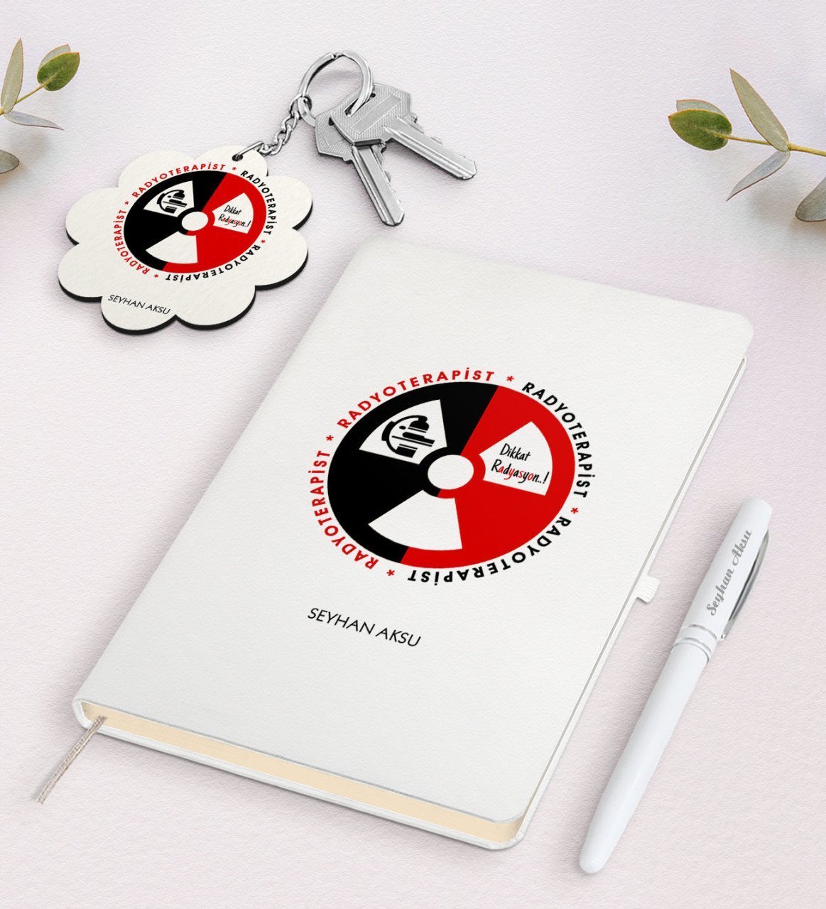 Kişiye Özel Radyoterapist Beyaz Defter Kalem ve Anahtarlık Hediye Seti-1