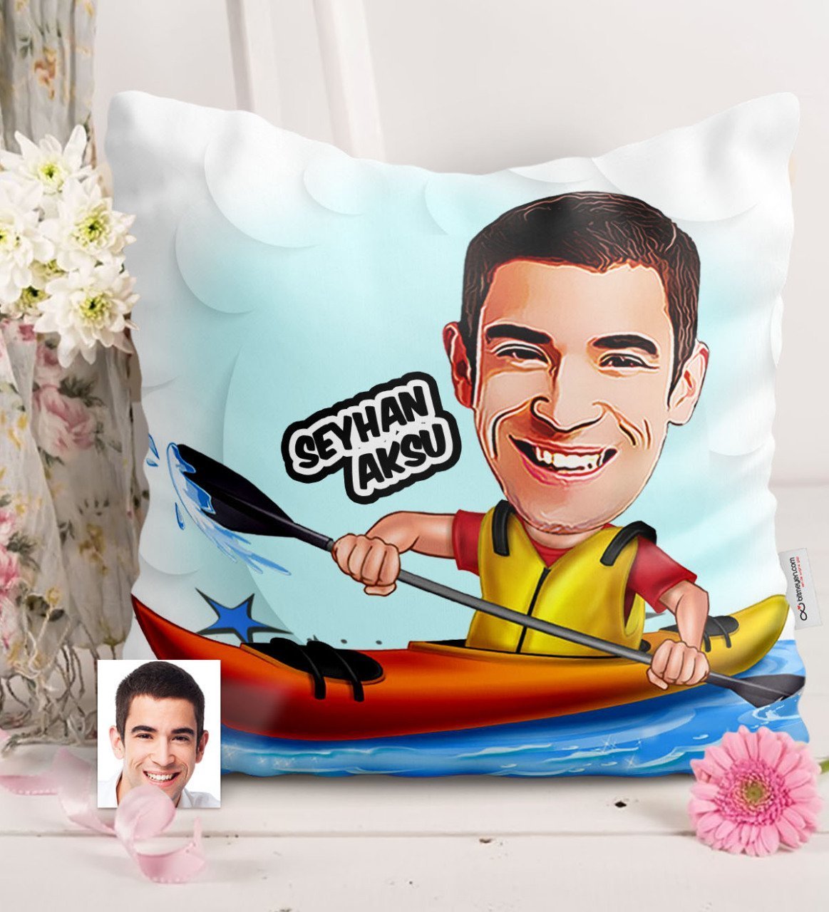 Kişiye Özel Bay Kanocu Karikatürlü Saten Yastık