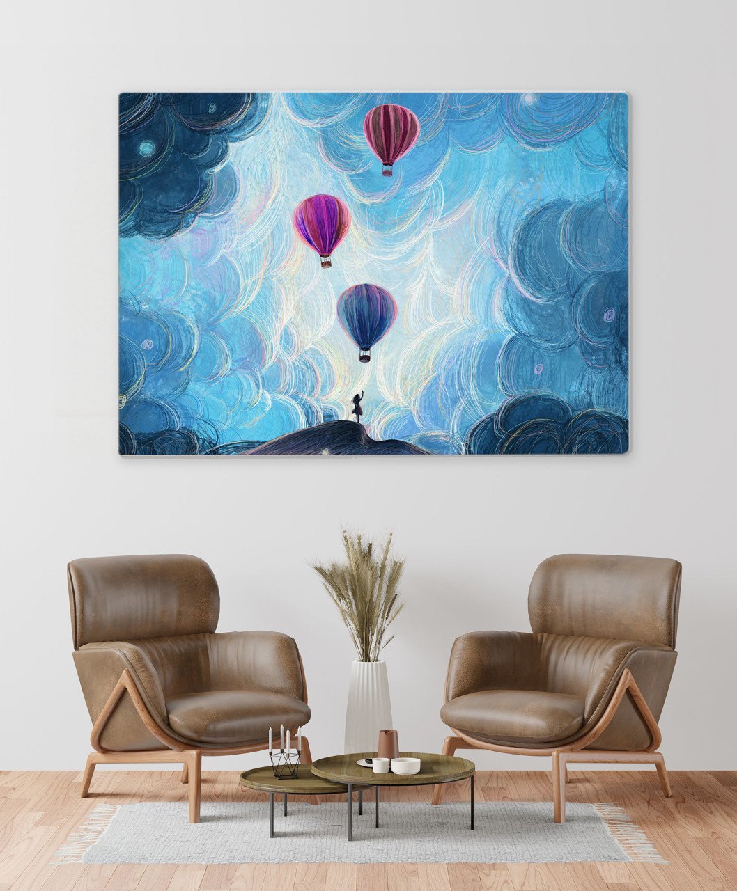 BK Home Sonsuz Düşlerde Balonlara Veda Eden Kız Tasarımlı Kanvas Tablo 50x70cm