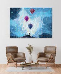 BK Home Sonsuz Düşlerde Balonlara Veda Eden Kız Tasarımlı Kanvas Tablo 50x70cm