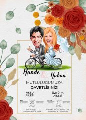 Kişiye Özel Karikatürlü Bitmeyen Düğün Davetiyesi Model 46