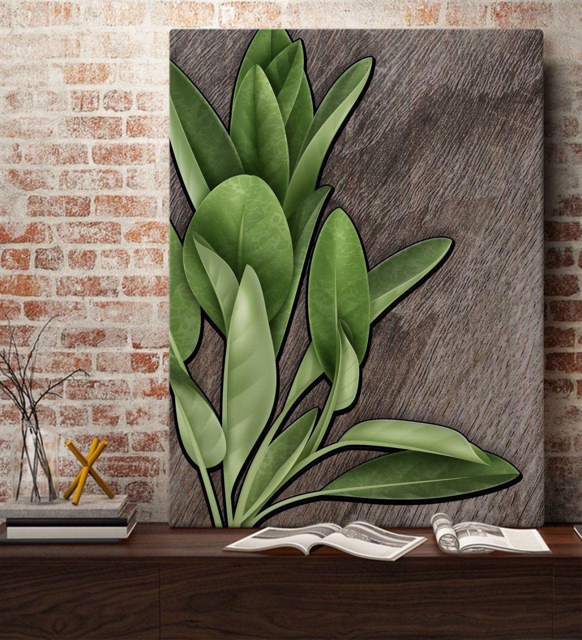 BK Home Green Plant Tasarımlı Kanvas Tablo 70x100cm-4