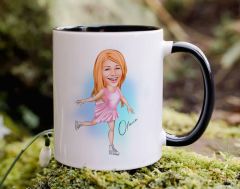 Bk Gift Kişiye Özel Buz Pateni Karikatürlü Siyah Kupa Bardak-1, Sevgiliye Hediye, Arkadaşa Hediye