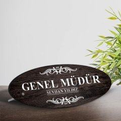 Kişiye Özel Mesleki Genel Müdür Ahşap Oval Masa İsimliği  - 3