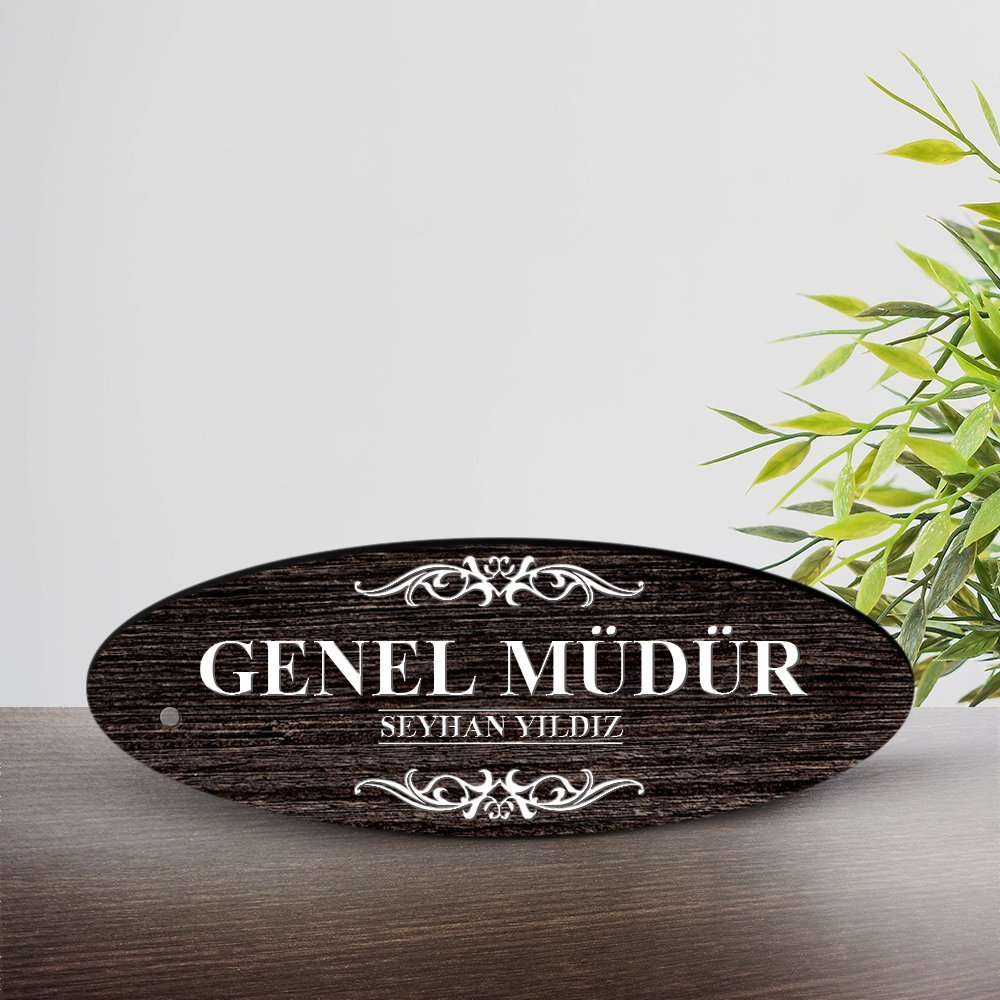 Kişiye Özel Mesleki Genel Müdür Ahşap Oval Masa İsimliği  - 3