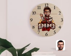 Kişiye Özel Erkek Barbekü Chef Karikatürlü Otantik Ahşap Palet Saat-1