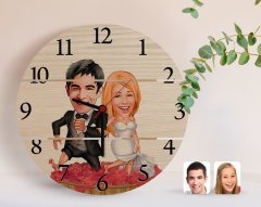 Kişiye Özel Evleniyoruz Karikatürlü Otantik Ahşap Palet Saat-10