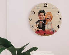 Kişiye Özel Evleniyoruz Karikatürlü Otantik Ahşap Palet Saat-10