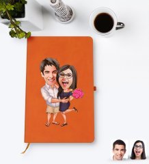 Kişiye Özel Sevgililer Karikatürlü Turuncu Termo Deri Defter Model 108