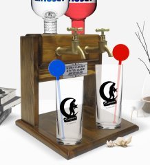 Kişiye Özel Renkli Baskılı Atatürk Temalı İkili Vodka Bardağı ve Çift Musluklu Doğal Ahşap Vodka Standı-32