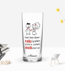 Kişiye Özel Renkli Baskılı Gel Beraber Rakı İçelim Tasarımlı Rakı Bardağı-1