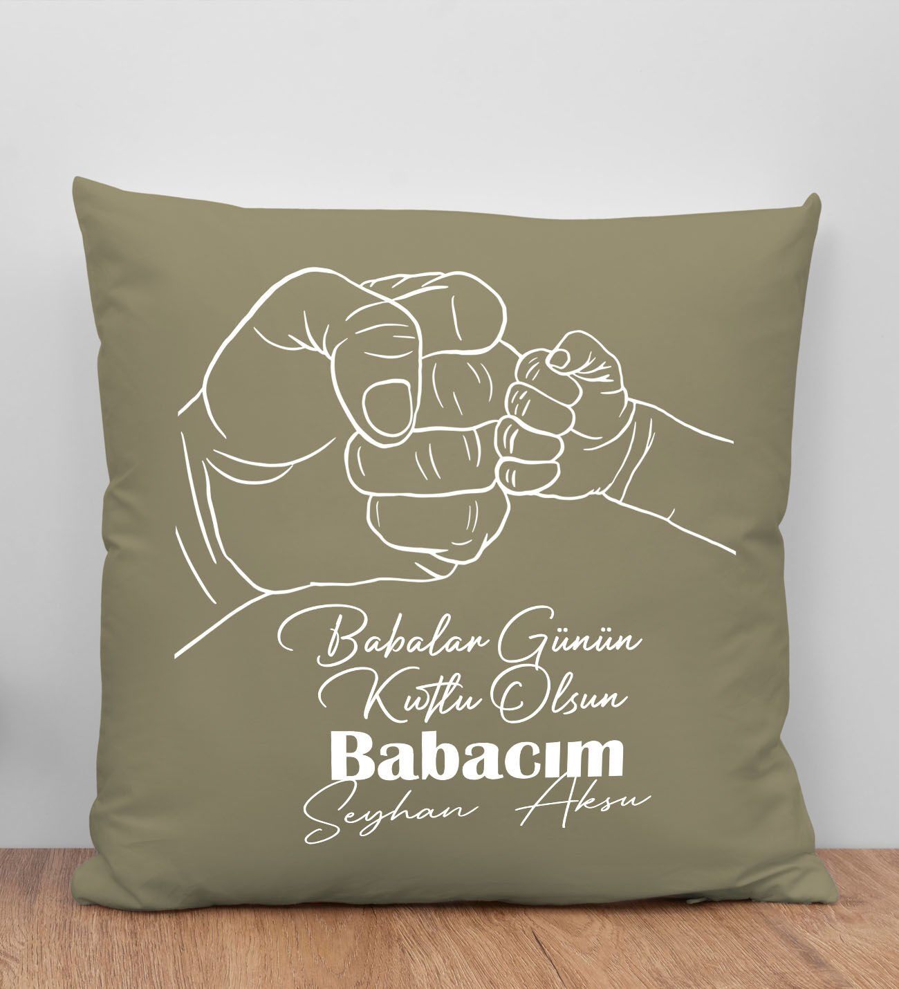 BK Gift Kişiye Özel İsimli Babalar Günü Tasarımlı Haki Kırlent Yastık-8 Babaya Hediye, Ev Dekorasyonu, Babalar Günü Hediyesi