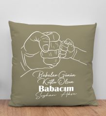 BK Gift Kişiye Özel İsimli Babalar Günü Tasarımlı Haki Kırlent Yastık-8 Babaya Hediye, Ev Dekorasyonu, Babalar Günü Hediyesi