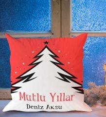 BK Gift Kişiye Özel İsimli Yılbaşı Tasarımlı Beyaz Yastık-4