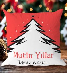 BK Gift Kişiye Özel İsimli Yılbaşı Tasarımlı Beyaz Yastık-4