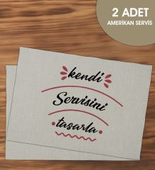 BK Gift Kişiye Özel Kendin Tasarla 2’li Keten Amerikan Servis Seti, Ev Hediyesi,Baskılı Servis Bezi, Mutfak Dekoru