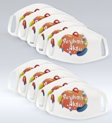 Çocuklara Özel İsimli 10 Adet Yıkanabilir Beyaz Okul Maskesi-17