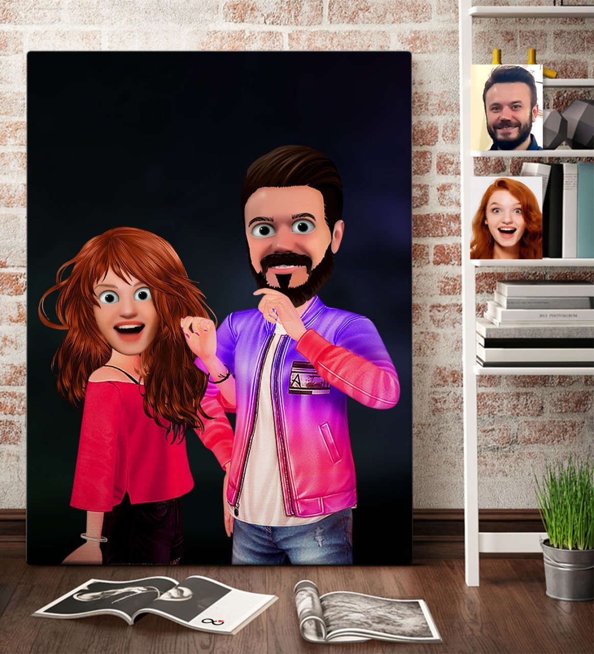 Kişiye Özel Sevgililer Animasyon Karikatürlü Kanvas Tablo 70x100cm -32