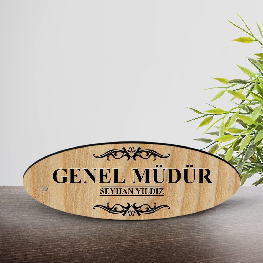 Kişiye Özel Mesleki Genel Müdür Ahşap Oval Masa İsimliği  - 2