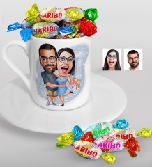 Kişiye Özel Evlilik Teklifi Karikatürlü Türk Kahvesi Fincanı ve Haribo Şeker Hediye Seti-3