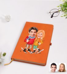 Kişiye Özel Sevgililer Karikatürlü Turuncu Termo Deri Defter Model 107