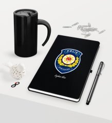 Kişiye Özel Polis Çevik Kuvvet Temalı Siyah Defter Kalem Termos Mug Seti