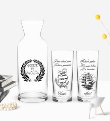 Kişiye Özel Renkli Baskılı Demir Almak Günü Tasarımlı İkili Rakı Bardağı ve Karaf Hediye Seti-1