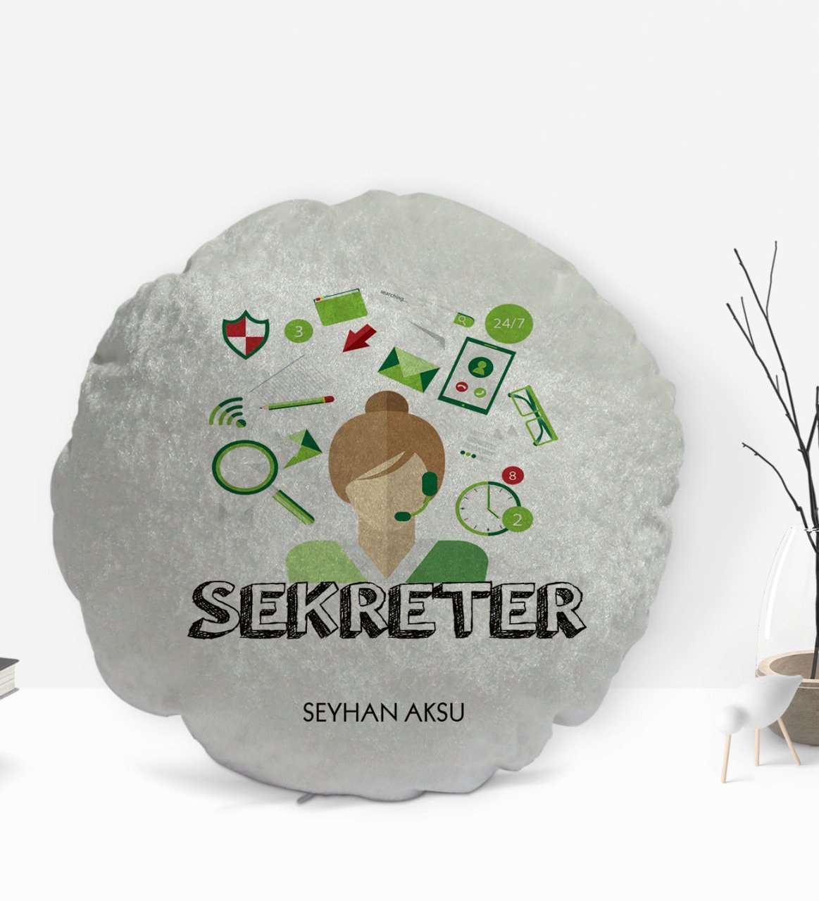Kişiye Özel İsimli Sekreter Tasarımlı Dekoratif Kırlent Yastık-1