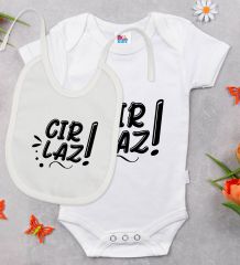 BK Kids Cırlaz Tasarımlı Beyaz Bebek Body Zıbın ve Mama Önlüğü Hediye Seti-1
