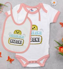 BK Kids Bırkalama Kızanı Tasarımlı Pembe Bebek Body Zıbın ve Mama Önlüğü Hediye Seti-1