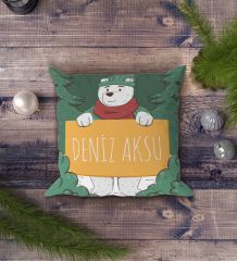 BK Gift Kişiye Özel İsimli Yılbaşı Tasarımlı Beyaz Yastık-3