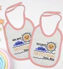 BK Kids Kişiye Özel Hala ve Teyze Tasarımlı 2’li Pembe Mama Önlüğü-1