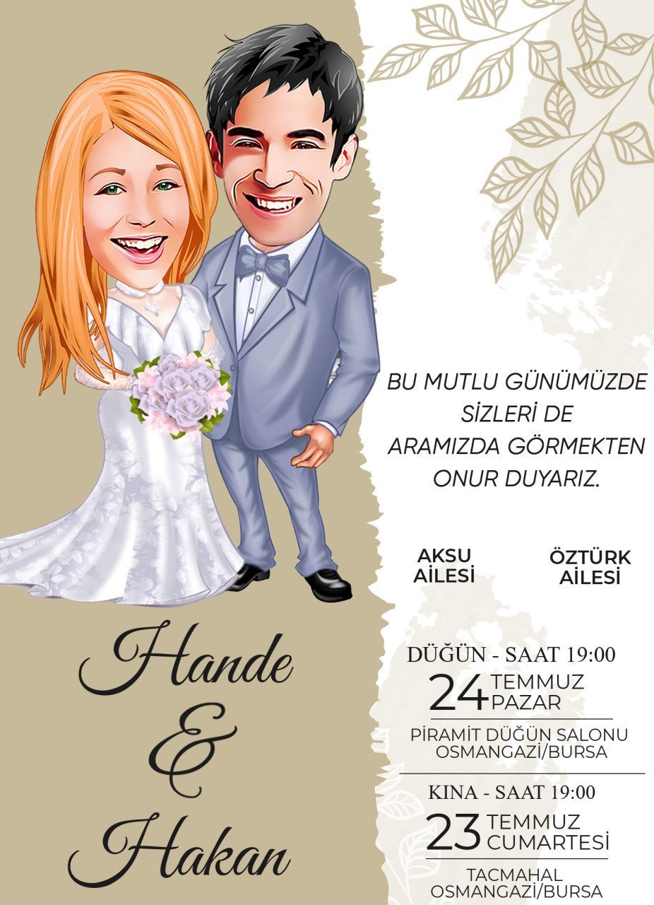 Kişiye Özel Karikatürlü Bitmeyen Düğün Davetiyesi Model 41
