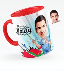 Kişiye Özel Bay Diş Hekimi Karikatürlü Kırmızı Kupa Bardak - 4