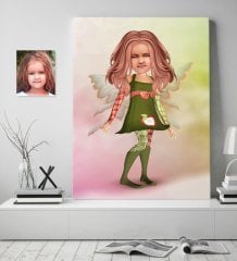 Kişiye Özel Kız Çocuk Peri Karikatürlü Kanvas Tablo 50x70cm-1