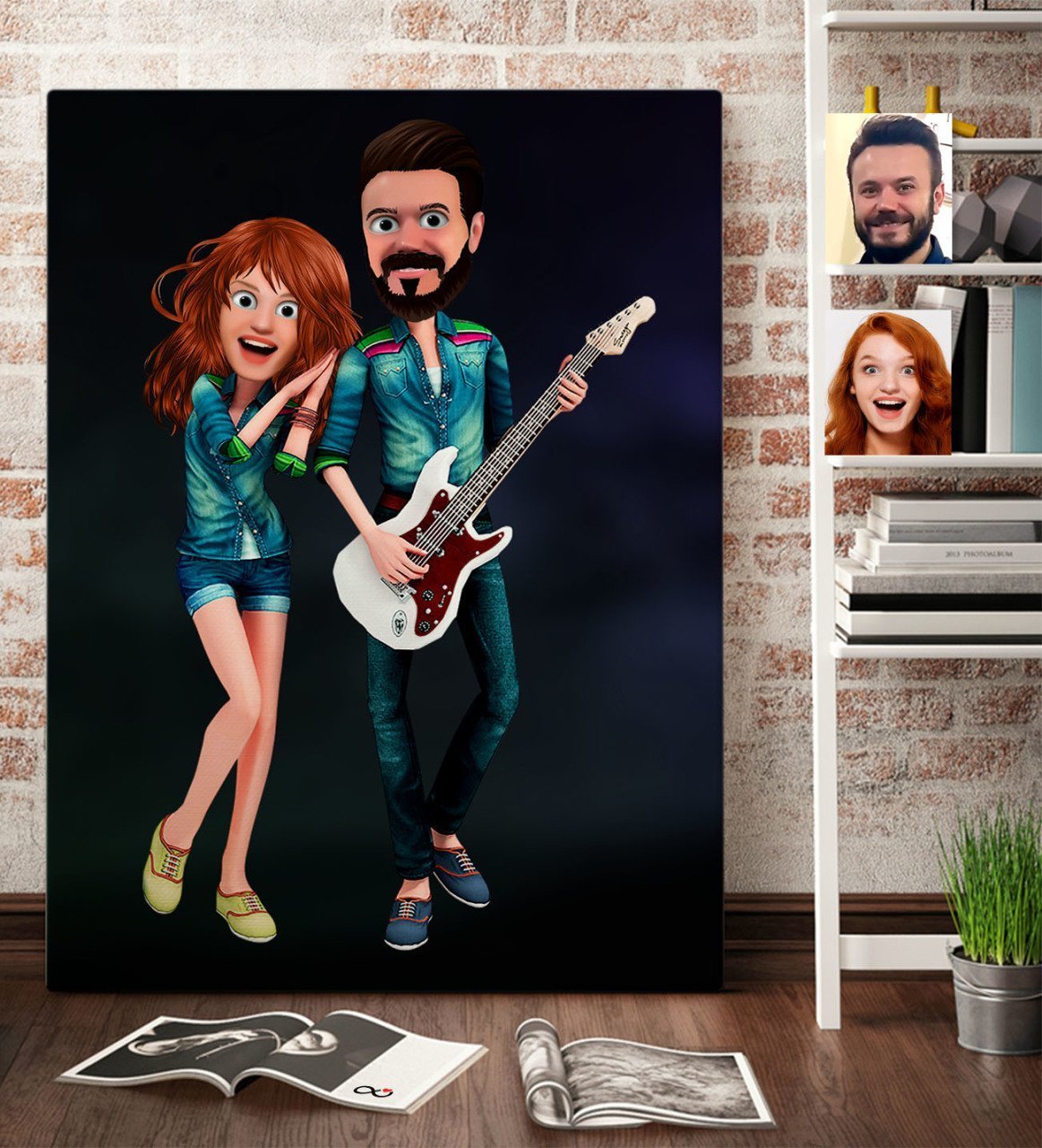 Kişiye Özel Sevgililer Animasyon Karikatürlü Kanvas Tablo 70x100cm -31