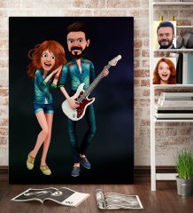 Kişiye Özel Sevgililer Animasyon Karikatürlü Kanvas Tablo 70x100cm -31