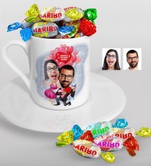 Kişiye Özel Evlilik Teklifi Karikatürlü Türk Kahvesi Fincanı ve Haribo Şeker Hediye Seti-2