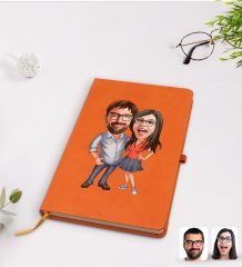 Kişiye Özel Sevgililer Karikatürlü Turuncu Termo Deri Defter Model 105