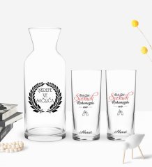 Kişiye Özel Renkli Baskılı Deli Gibi Sevmek Tasarımlı İkili Rakı Bardağı ve Karaf Hediye Seti-1