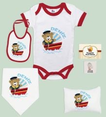 BK Kids Kişiye Özel İsimli 6 Parça Kırmızı Bebek Body Zıbın Battaniye ve Yastık Hediye Seti, Yeni Doğan Bebek Giyim Hediyesi-1