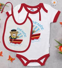 BK Kids Kişiye Özel İsimli 6 Parça Kırmızı Bebek Body Zıbın Battaniye ve Yastık Hediye Seti, Yeni Doğan Bebek Giyim Hediyesi-1